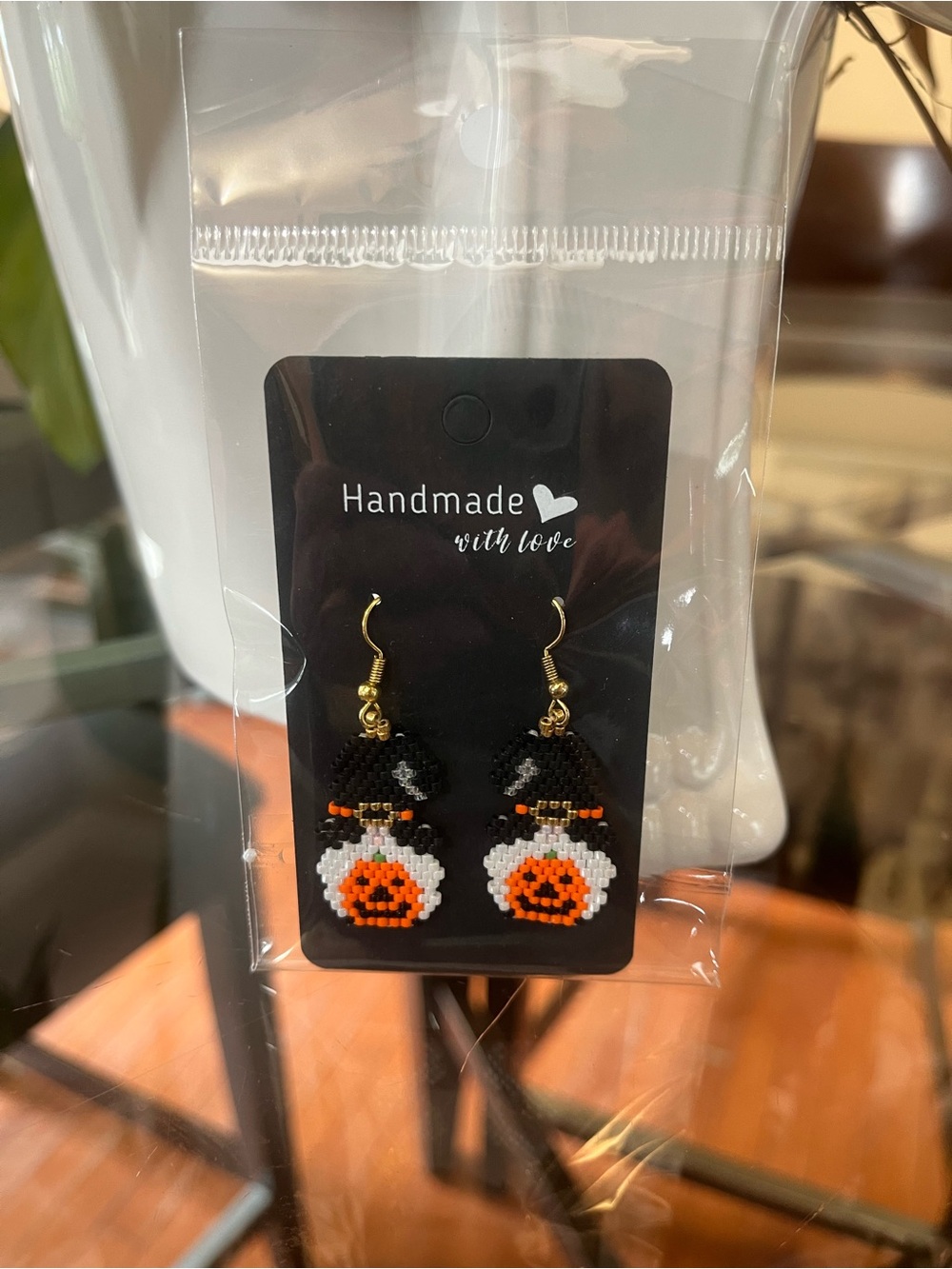 Handmade Halloween Pumpkin Bead Earrings - Black & Orange